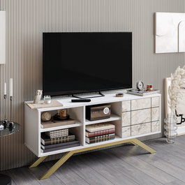 Hanah Home Soporte para TV Blanco y Dorado